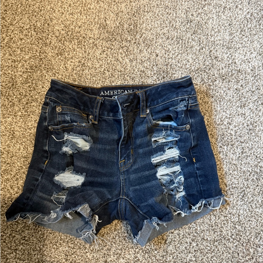 American Eagle Outfitters Women's Distressed Denim Shorts - Dark Blue